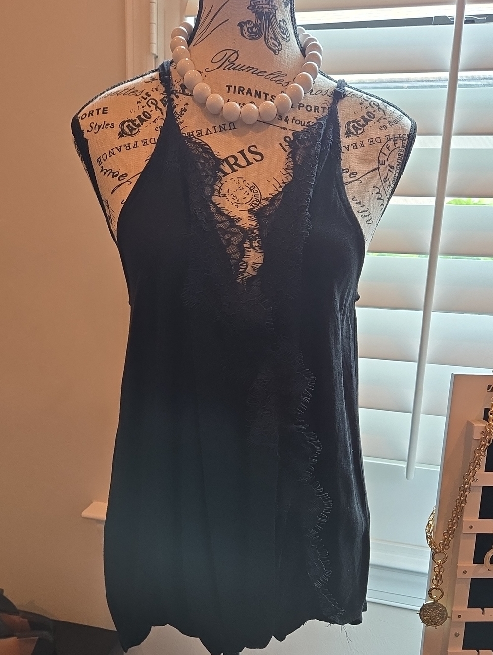 Staccato Black Lace-Trim High Low Sexy Cami Fr: Naples FL Boutique - 100% Rayon